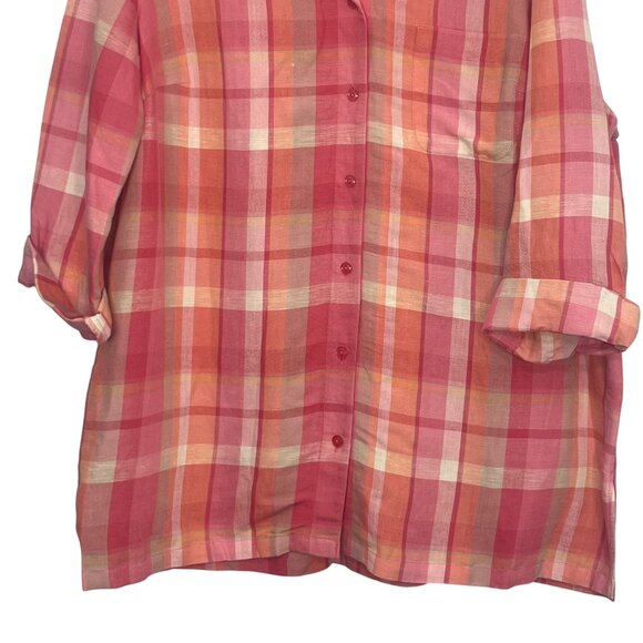 Maggie Barnes Button Up Shirt Womens Size 18W Pink Plaid Linen Blend - Picture 4 of 6